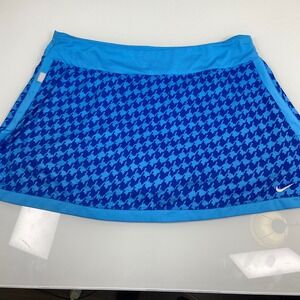 Nike Womens Large Blue Houndstooth Dri-FIT Tennis Skort Activewear Golf